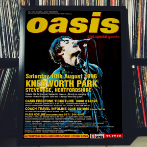 FRAMED CONCERT POSTER - Oasis - Aug. 10, 1996 - Knebworth Park - Stevenage - UK